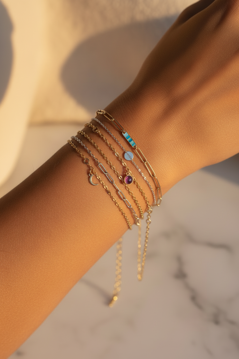 Layered Permanent Jewelry Wrist - Mixed Chains